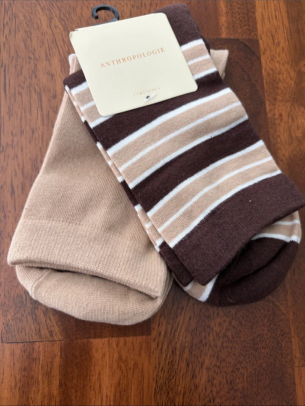 Anthropologie Striped Brown & Tan Ankle Sock Duo